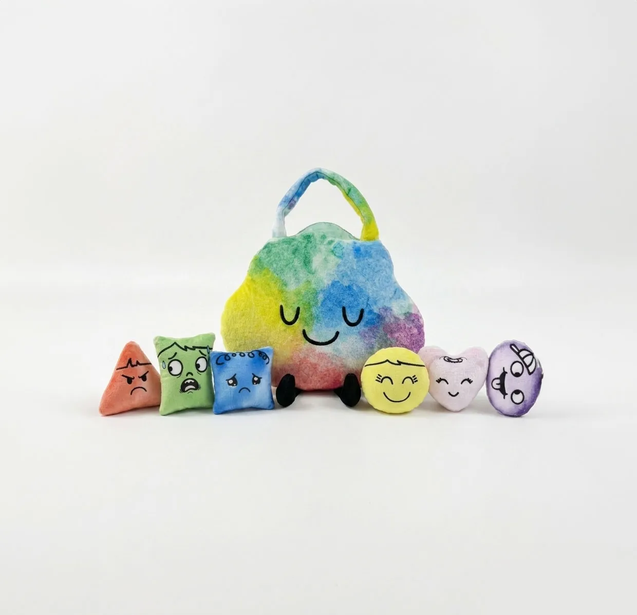 The Cloud Pouch with all six plushies tucked inside